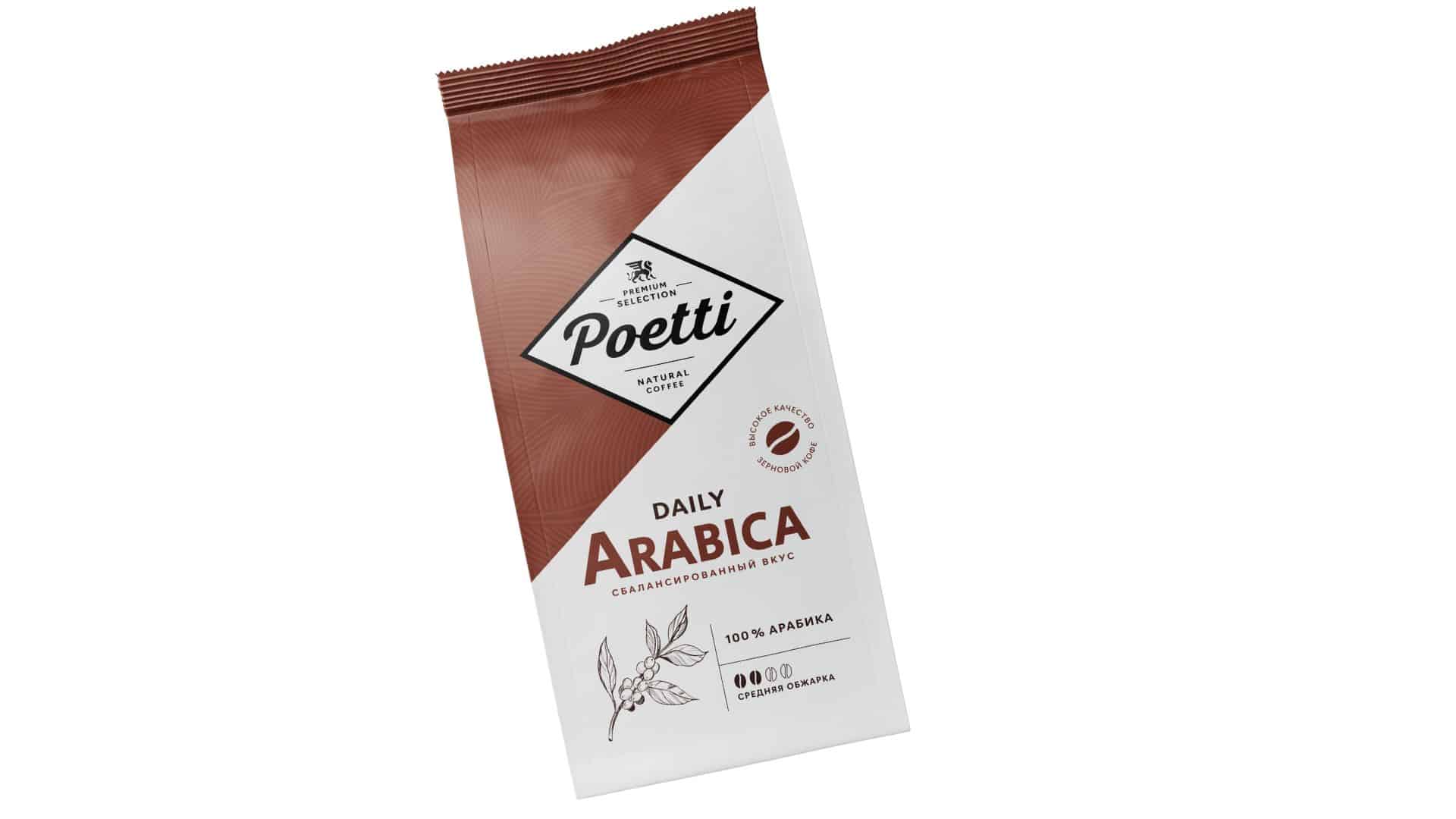Кофе daily arabica. Poetti Neuro упаковка. Кофе в зернах Poetti Daily Mokka 1 кг.