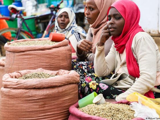 Женщины-африканки продают зеленый кофе
